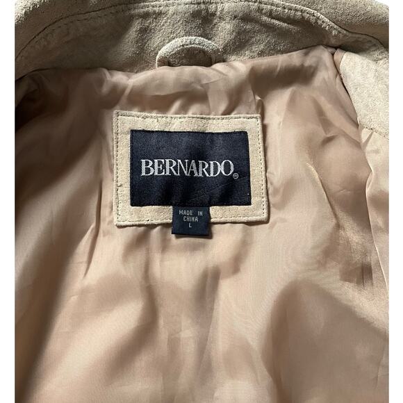 Bernardo Tan Genuine Leather Button Coat L Lined Pockets Classic Minimalist - Picture 7 of 15